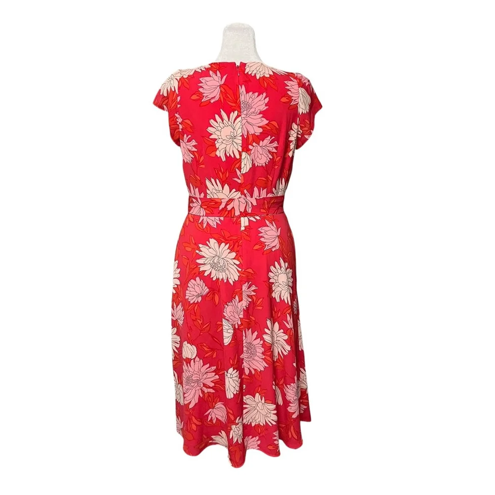 Talbots Pink Belted Midi Chrysanthemum Shirt Dress Size 2 Petite